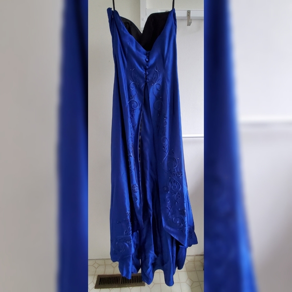 Embroidered Royal Blue Full Length Formal Strapless Dress - Picture 2 of 12